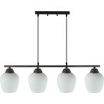 Fer Avize Sezar 110 Modern Tasarım Salon - Mutfak - Yemek Masası - Siyah Renk Beyaz Camlı 4 Lü Avize - Siyah - Beyaz