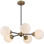 Fer Avize Simya Modern Retro Siyah Eskitme Kasa Beyaz Globe Camlı 5’li Avize - Siyah
