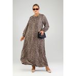 Ferace Buyuk Beden Elbise Tesettur Boydan Viskon Plus Size Elbise Taba