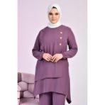 FERACE Kadin Buyuk Beden Düğmeli Ikili Tesettur Tunik Takım - Lila - 60