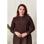 FERACE Kadın Büyük Beden Fermuarlı Kapitone Kap - Kahverengi - 4XL
