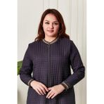 FERACE Kadın Büyük Beden Fermuarlı Kapitone Kap - Lacivert - 3XL