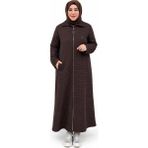 FERACE Kadın Büyük Beden Kapitone Tam Boy Kap - XL - Kahverengi