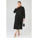FERACE Kadın Büyük Beden Kapşonlu Kışlık Kap Kaban Düz Renk Polyester Astar ile Rahat Giyim - 52 - Siyah