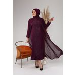 Ferace Kadin Buyuk Beden Tasli Sifon Abiye Takim Elbise Mürdüm