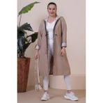 FERACE Kadın Uzun Tesettür Trençkot Vizon Renkli Polyester Fermuarlı Büyük Beden Şıklığı - 52