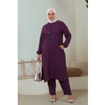 Ferace Tesettur Ayrobin Ikili Takim Buyuk Beden Tunik Pantolon Kadin Mürdüm
