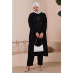 Ferace Tesettur Ayrobin Ikili Takim Buyuk Beden Tunik Pantolon Kadin Siyah