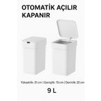 FERAH PLASTİK Modern Beyaz Dikdörtgen sensörlü Çöp Kutusu - Minimalist Pratik Tasarım, Küçük Alanlar İçin İdeal