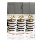 ferayhome Baharatlık 3 lü Set Kahve Köşesi Klasik Zebra Gri 750 ml Hacimli Gold Mercan - Feray Home