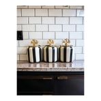 ferayhome Baharatlık Seramik Set 3 lü Siyah Dik Çizgi Mercan Zamak 1.4 Litre ( Kahve,Çay,Şeker ) Feray Home