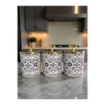 ferayhome Baharatlık Silindir 3 lü Metalli Kahve Köşesi Ceramic Desen 750 ml Mercan Gold - Feray Home