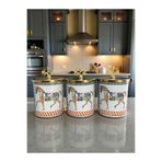 ferayhome Baharatlık Silindir 3 lü Metalli Kahve Köşesi Herm Desen 750 ml Mercan Gold - Feray Home