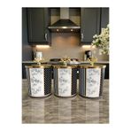 ferayhome Baharatlık Silindir 3 lü Metalli Kahve Köşesi Kuş Desenli 750 ml Mercan Gold - Feray Home