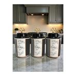 ferayhome Baharatlık Silindir Seramik Kapaklı 3 lü Kahve Köşesi Kuş Desenli 750 ml Hacimli Gold - Feray Home