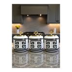 ferayhome Büyük Boy Kahve Köşesi Seti Oval Baharatlık 1400 ml (Çay,Kahve,Şeker) Siyah Versa Desen Gold
