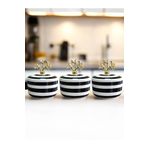 ferayhome Mutfak Aksesuarı Kahvaltılık Baharatlık Obje 3 Lü Set Siyah Klasik Zebra Gold Mercan - Ferme Home