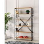 Ferforje Beyaz Ahşap 5 Raflı Kitaplık, Çam, 100X30X180