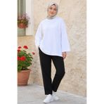 FERHEL Kadın Bisiklet Yaka Salaş Model Basic Penye Tunik - Beyaz