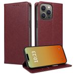 FERLAN Xiaomi Redmi 13 için kılıf koruyucu kılıf [liçi derisi][kart bölmesi][mıknatıs][dik durma fonksiyonu][RFID kilidi], Xiaomi Redmi 13 ile uyumlu cep telefonu kılıfı - şarap kırmızısı