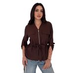 Fermuarlı Cep Detaylı Bluz – Off-White Breeze, kahverengi, s