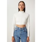 Fermuarlı Crop Scuba Ceket LNJ0015 EKRU - 40