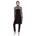 Fermuarlı Desenli Fermuarlı Likralı Tam Kapalı Tesettür Mayo R077 Mercan (Siyah, L)