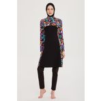 Fermuarlı Desenli Fermuarlı Likralı Tam Kapalı Tesettür Mayo R077 Mercan (Siyah, XXL)