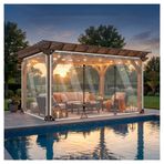 Fermuarlı kapı şeffaf muşamba panelli vinil perde ， Grometli Su Geçirmez Branda, Dış Mekan Şeffaf Tarp Perdeler, Fermuarlı Pergola Gazebo Patio Bölme Perdeleri(H2.1xW1m/H6.8xW3.2ft)