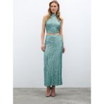 Fermuarlı Karolin Midi Etek - Mint - 36