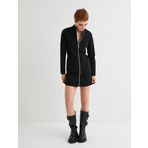 Fermuarlı Mini Elbise Uzun Kollu Dik Yaka Slim Fit Cep Detaylı