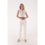 Fermuarlı Mini Kot Crop Gömlek - Krem