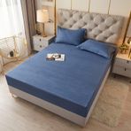 Fermuarlı Yatak Örtüsü 150x200+10 cm Koyu Mavi Nefes Alabilir Pamuklu Yatak Koruyucu Gürültüsüz Su Geçirmez Yatak Pedi Alerji Giderme ve Dayanıklılık için İdeal
