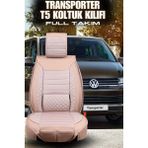 Ferno Transporter Uyumlu Premium Serisi Deri Ortopedik Oto Koltuk Kılıfı 5li Tam Takım Set - TRANSPORTER ÖN 1+1 - Bej