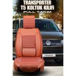 Ferno Transporter Uyumlu Premium Serisi Deri Ortopedik Oto Koltuk Kılıfı 5li Tam Takım Set - TRANSPORTER ÖN 2+1 - Taba