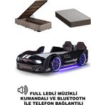 Ferramini Bazalı Arabalı Yatak Kapıları Açılan Mustang Full Ledli Kumandalı ve Müzikli + Ortopedik Yatak