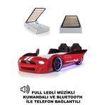 Ferramini Bazalı Arabalı Yatak Kırmızı Kapıları Açılan Mustang Full Ledli Kumandalı ve Müzikli