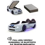 Ferramini Kapıları Açılan Mustang Full Ledli Kumandalı ve Müzikli + Ortopedik Yatak Bazalı Arabalı Yatak - Beyaz - renk