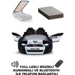 Ferramini Polis Bazalı Arabalı Yatak Kapıları Açılan Mustang Full Ledli Kumandalı ve Müzikli + Ortopedik Yatak - Beyaz - Siyah - renk