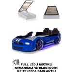 Ferraminii Bazalı Arabalı Yatak Kapıları Açılan Mustang Full Ledli Kumandalı ve Müzikli - Mavi - RENK