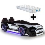 Ferraminii Siyah Arabalı Yatak Kapıları Açılan Mustang Full Ledli Kumandalı ve Müzikli + Ortopedik Yatak - 90 x 190 cm