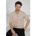 Ferraro Bej Düğmeli Polo Yaka Viskon Erkek Triko T-shirt