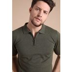 Ferraro Haki Polo Yaka Fermuarlı %100 Pamuk Erkek Triko T-shirt