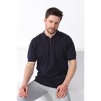 Ferraro Lacivert Yaka Şerit Fermuarlı Erkek Pamuk Triko T-Shirt