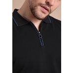 Ferraro Siyah Polo Yaka Fermuarlı %100 Pamuk Erkek Triko T-shirt