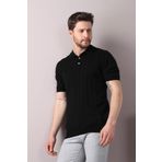 Ferraro Siyah Polo Yaka Fitilli %100 Pamuk Erkek Triko T-shirt