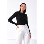 Ferraro Siyah Yuvarlak Yaka Pamuk Kadın Triko Kazak - XS