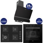 Ferre Flowart Turbolu Amörtisörlü Silentart Siyah Cam Ankastre Set ( 65 cm Woklu Ocak ) QBL62CS - SC405 - D080SA