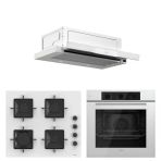 Ferre QBL62CB - SS206 -D037 60 cm Beyaz Cam Turbolu Aspiratörlü Ankastre Set - Yeni