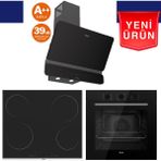 Ferre Sorello Ultra Sessiz Vitroseramik Elektrikli Ankastre Set (QBL62CS + Ms 261+ D080 -Sa ) - Siyah